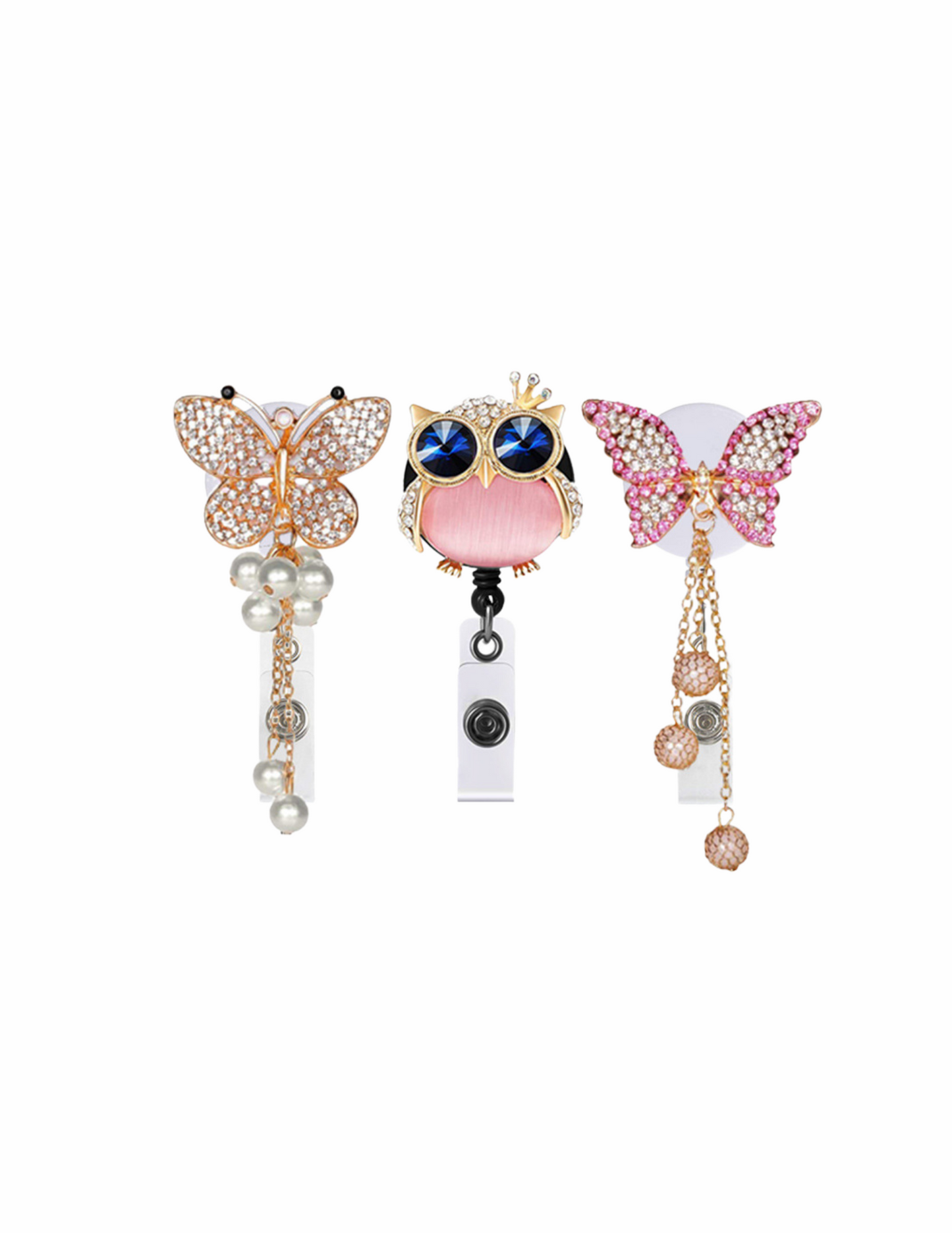 Crystal Owl & Pink/Gold Butterfly